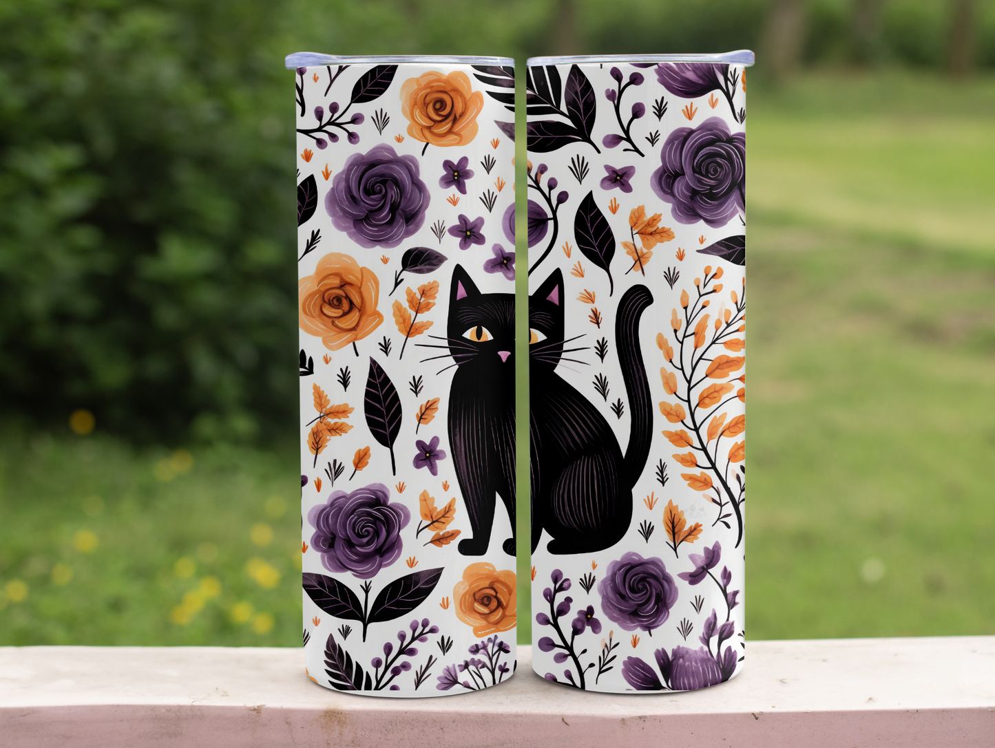 Black Cat & Flowers 20oz Tumbler