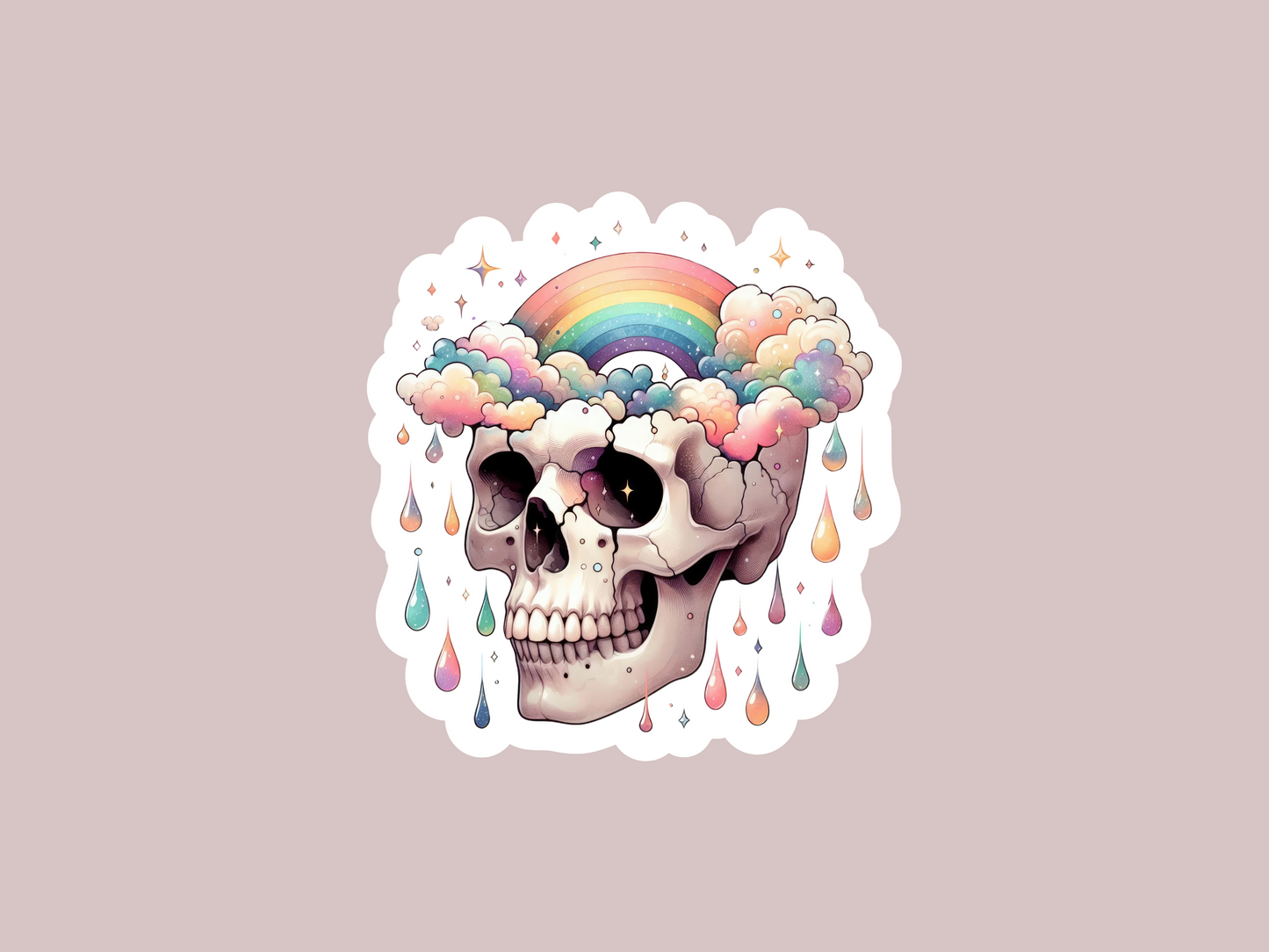 Skull W/Rainbow in Head Sticker