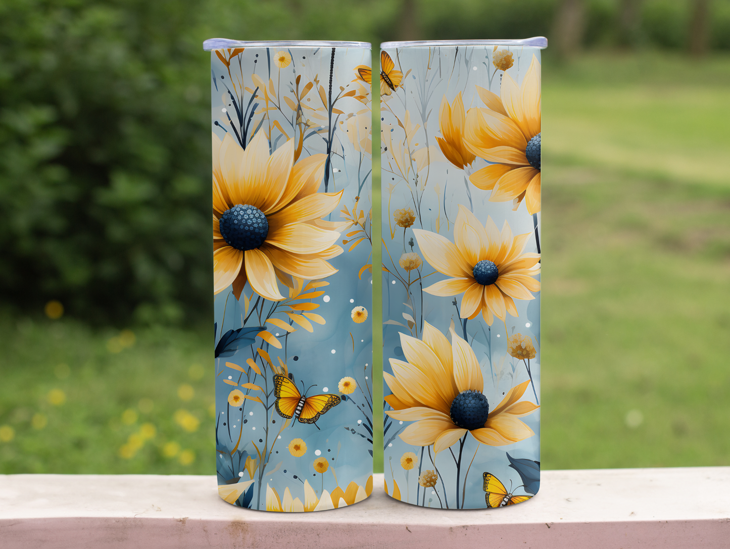 Navy & Yellow Flowers 20oz Tumbler