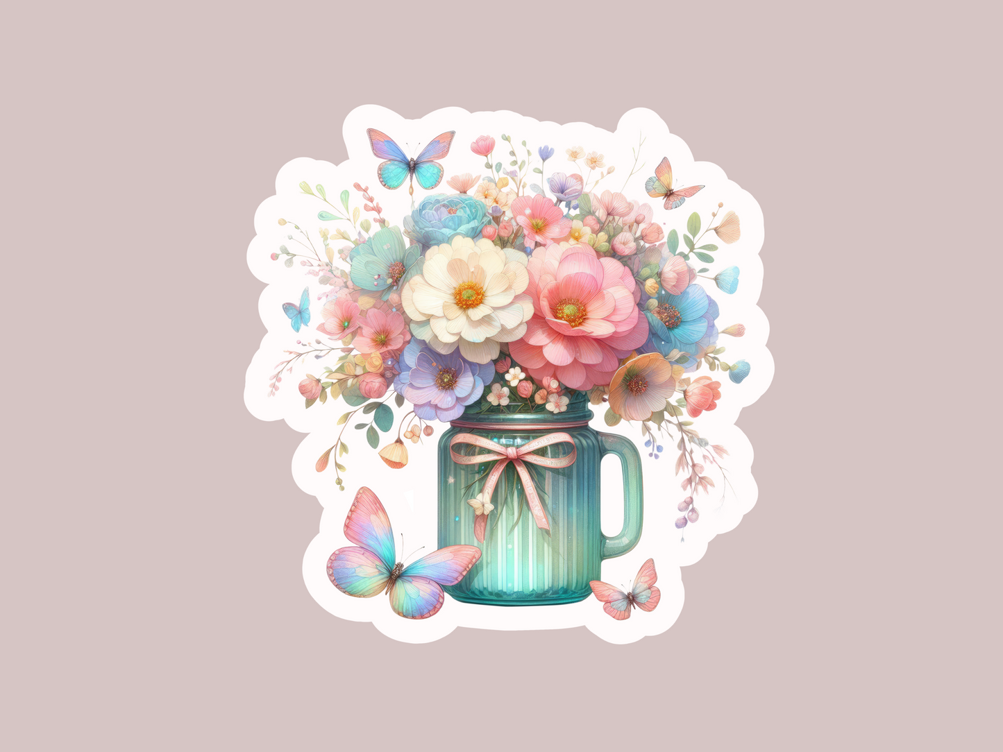 Glass Cup With Flowers & Butterflies Sticker