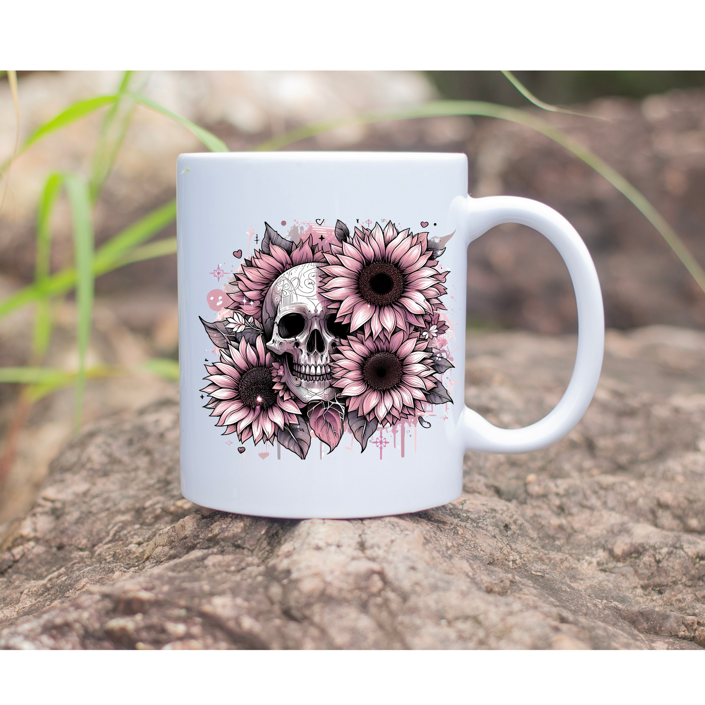 Skull & Pink Sunflower 11oz Mug