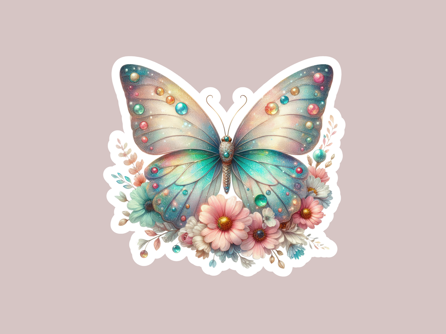 Butterfly With Flowers Sticker