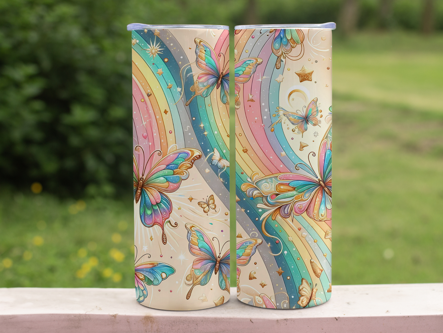 Pastel Rainbow Butterfly 20oz Tumbler