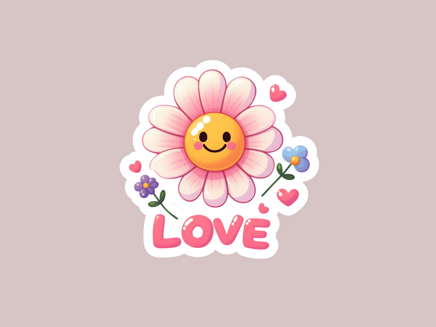 Flower W/Smiley Face and Love Sticker