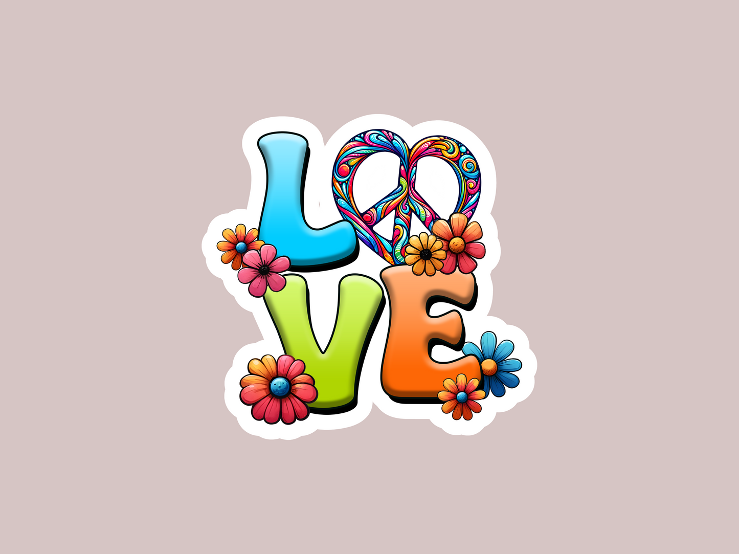 Love W/Heart Peace Sign Sticker