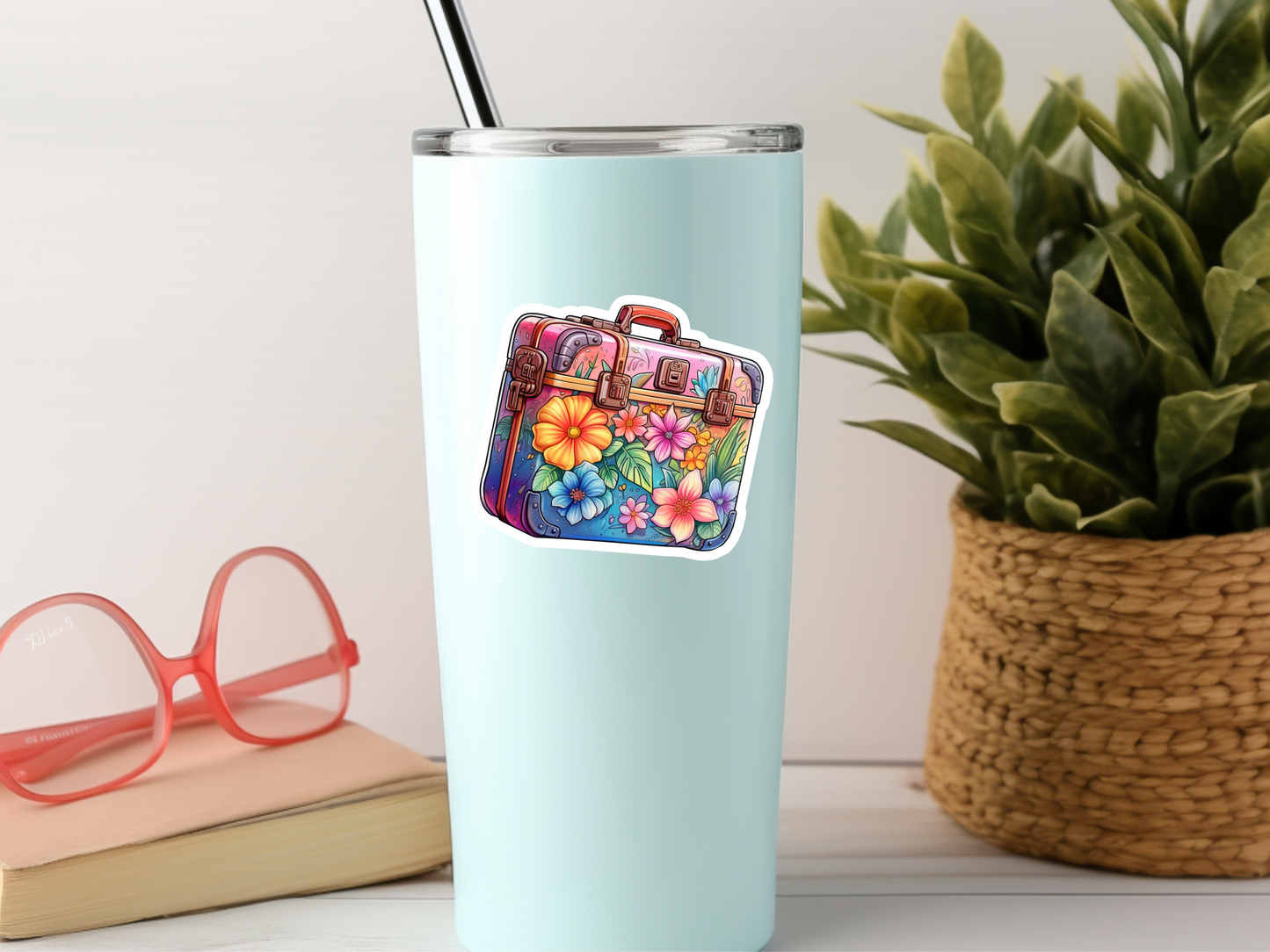 Watercolor Tropical Suitcase Sticker