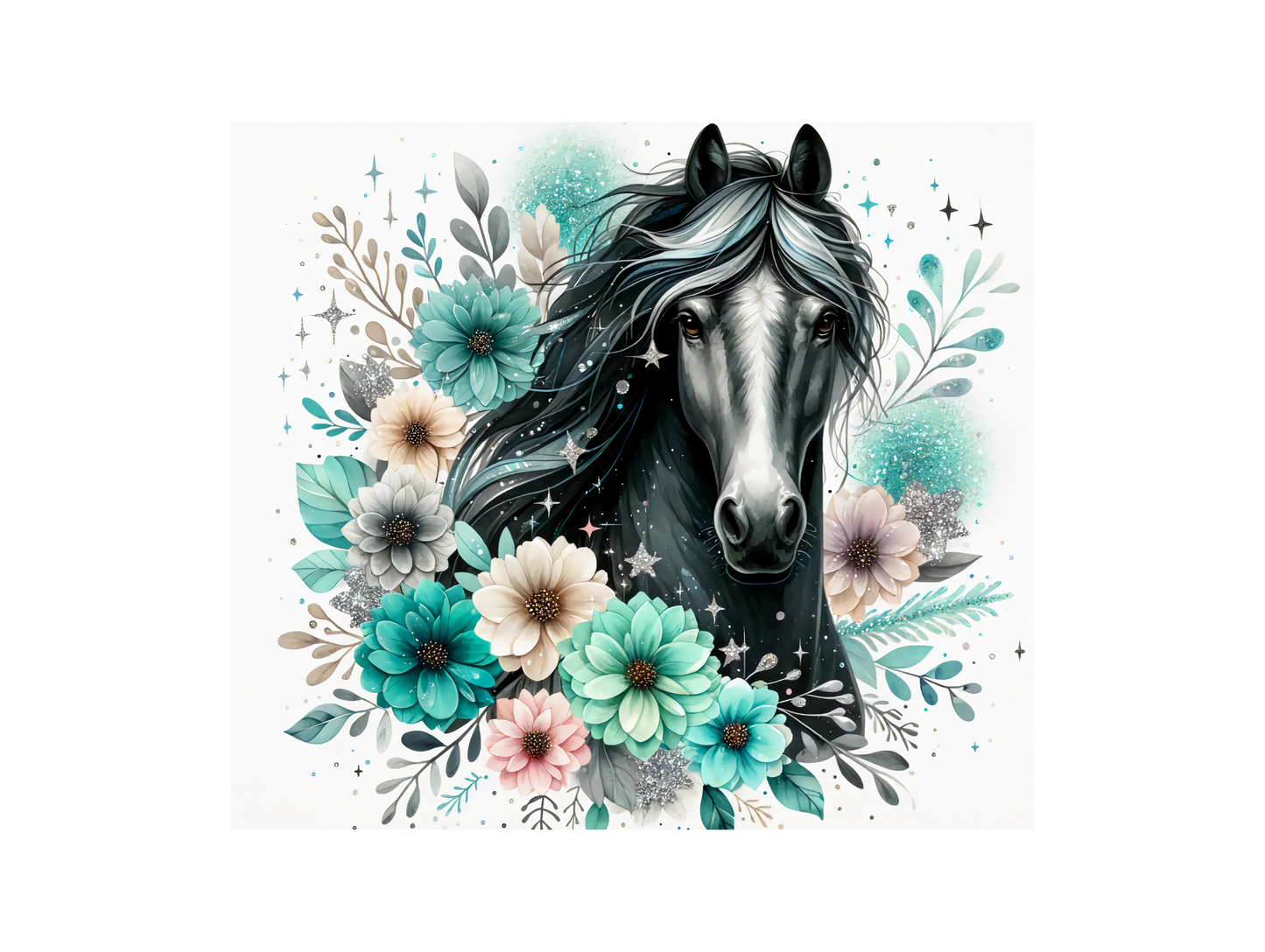 Black Horse With Teal Flowers 20oz Tumbler