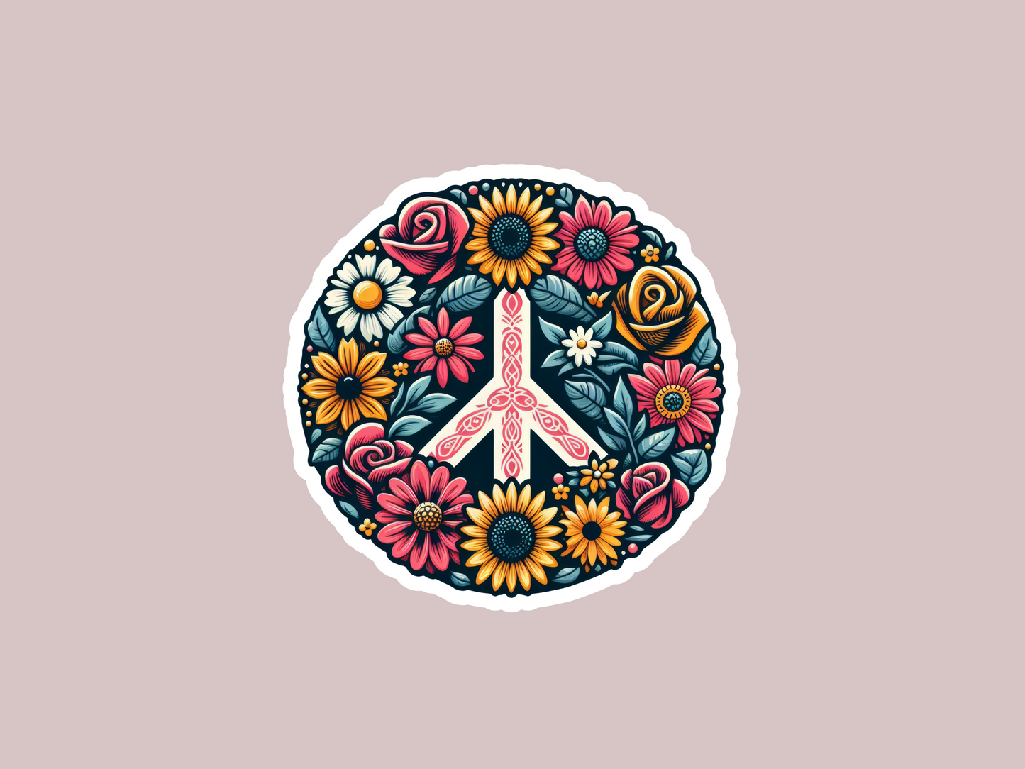 Round Peace Sign W/Flowers Sticker