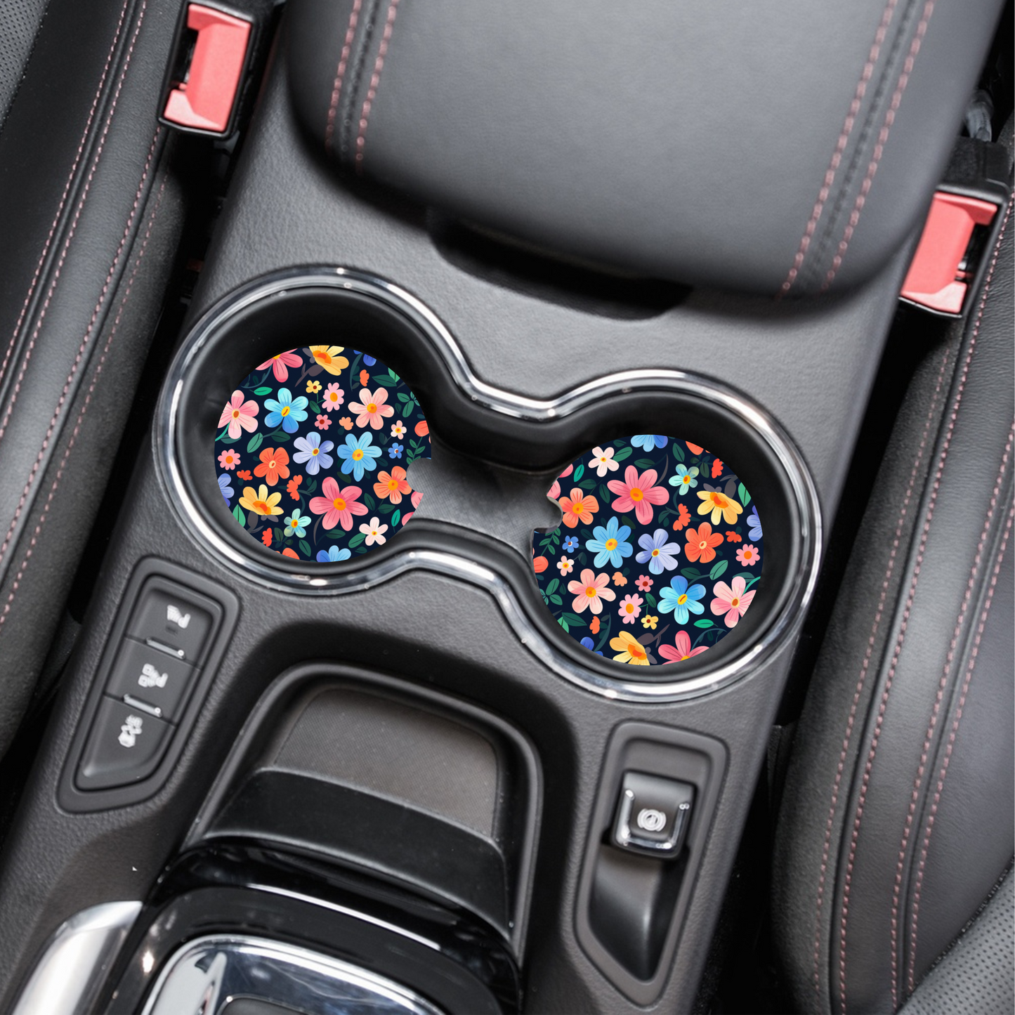 Vibrant Flowers W/Black Background Car Coasters