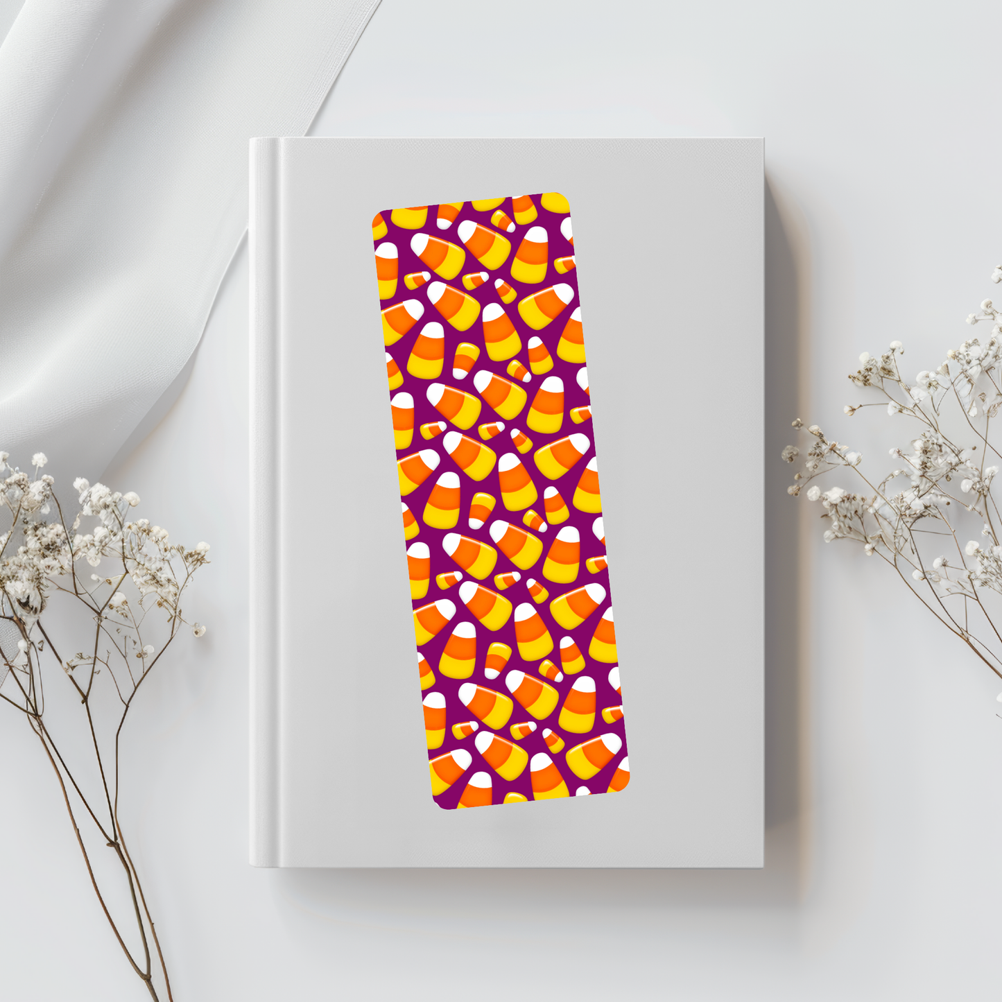 Candy Corn & Purple Background Bookmark