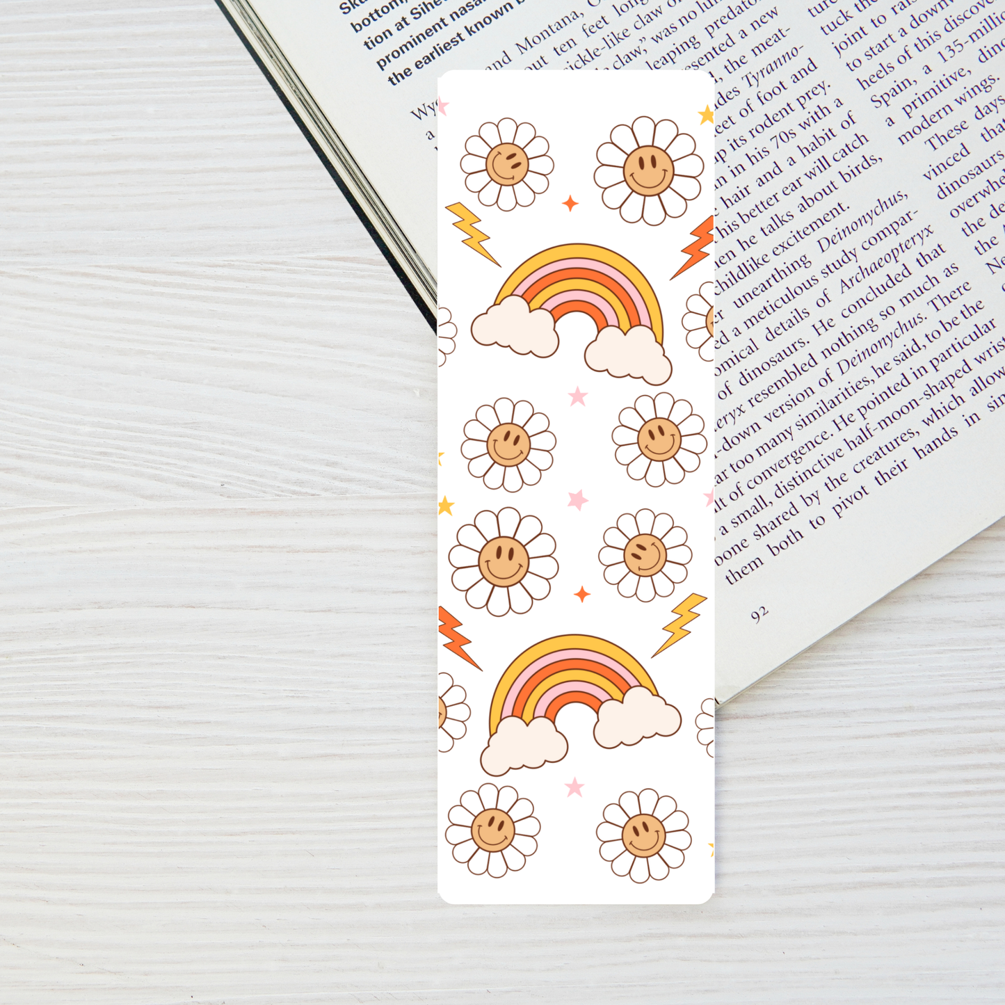 Retro Rainbow & Smiley Flower Bookmark