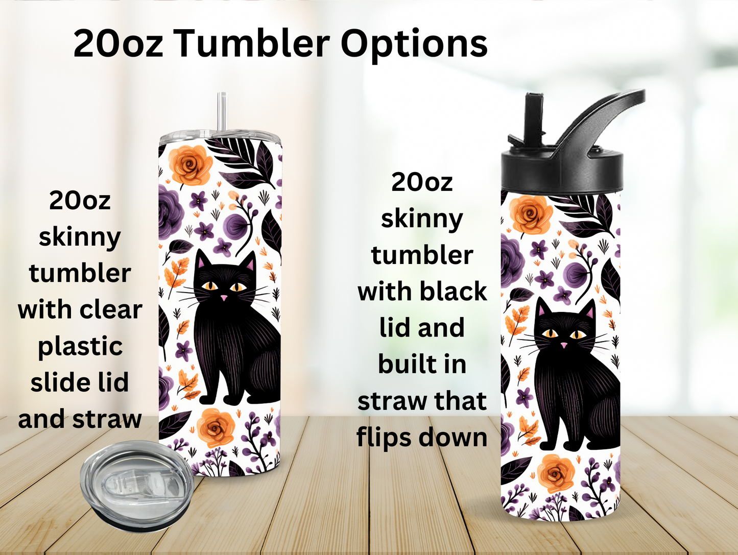 Black Cat & Flowers 20oz Tumbler