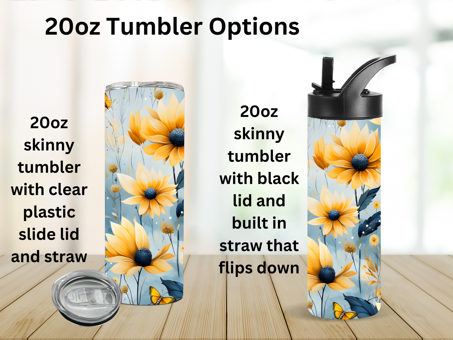 Navy & Yellow Flowers 20oz Tumbler