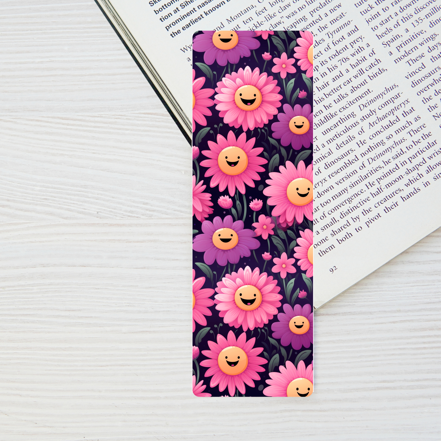 Purple & Pink Smiley Face Flowers Bookmark