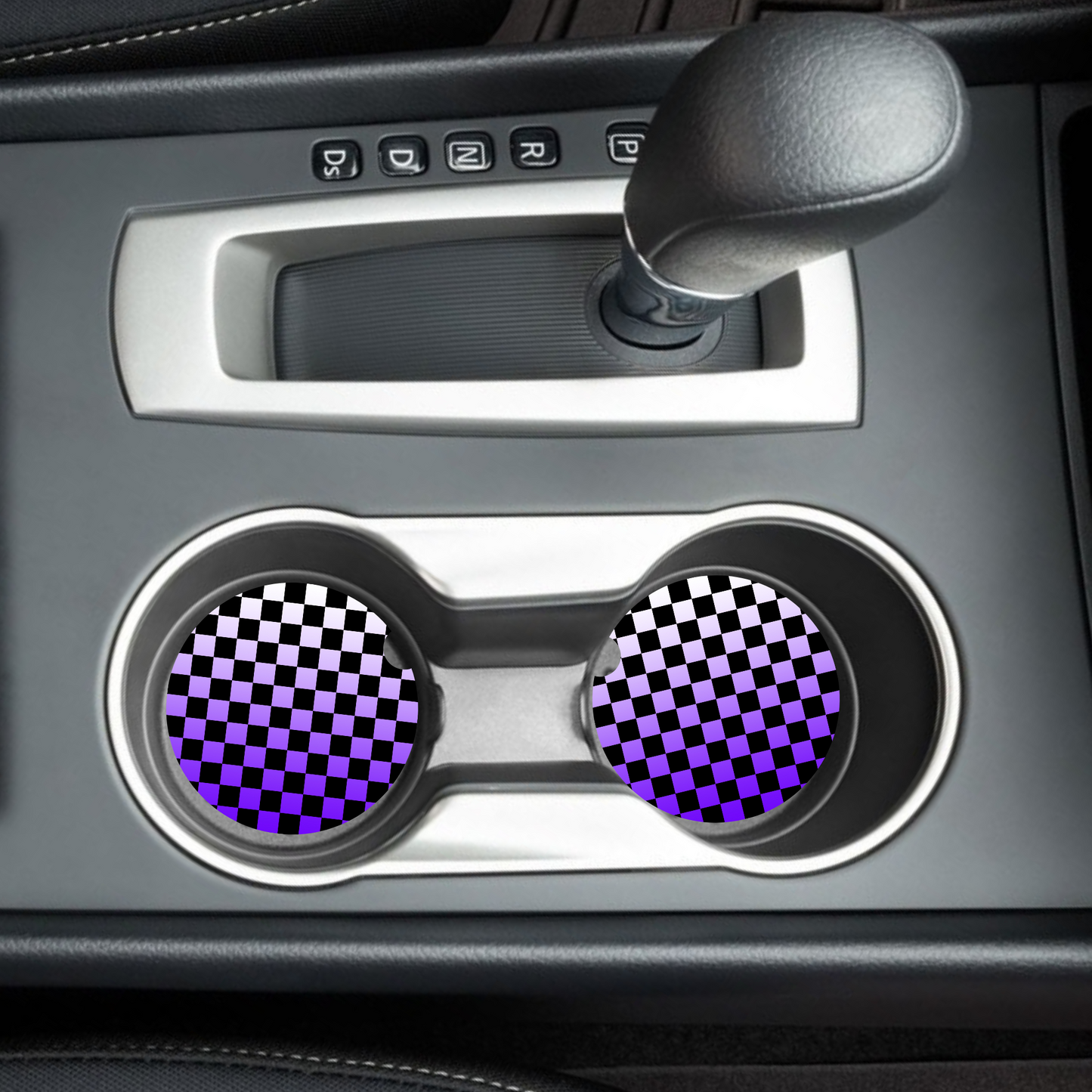 Purple & Black Checkered Car Coaster