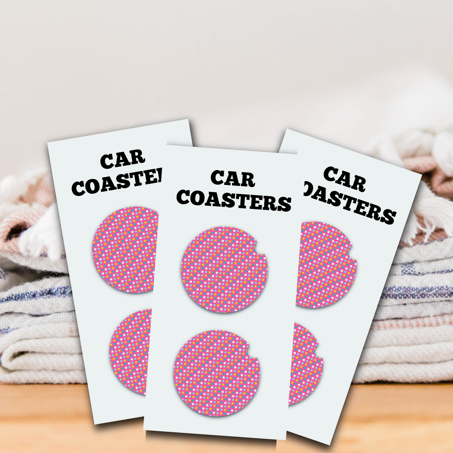 Pink, Blue, White Car Coaster