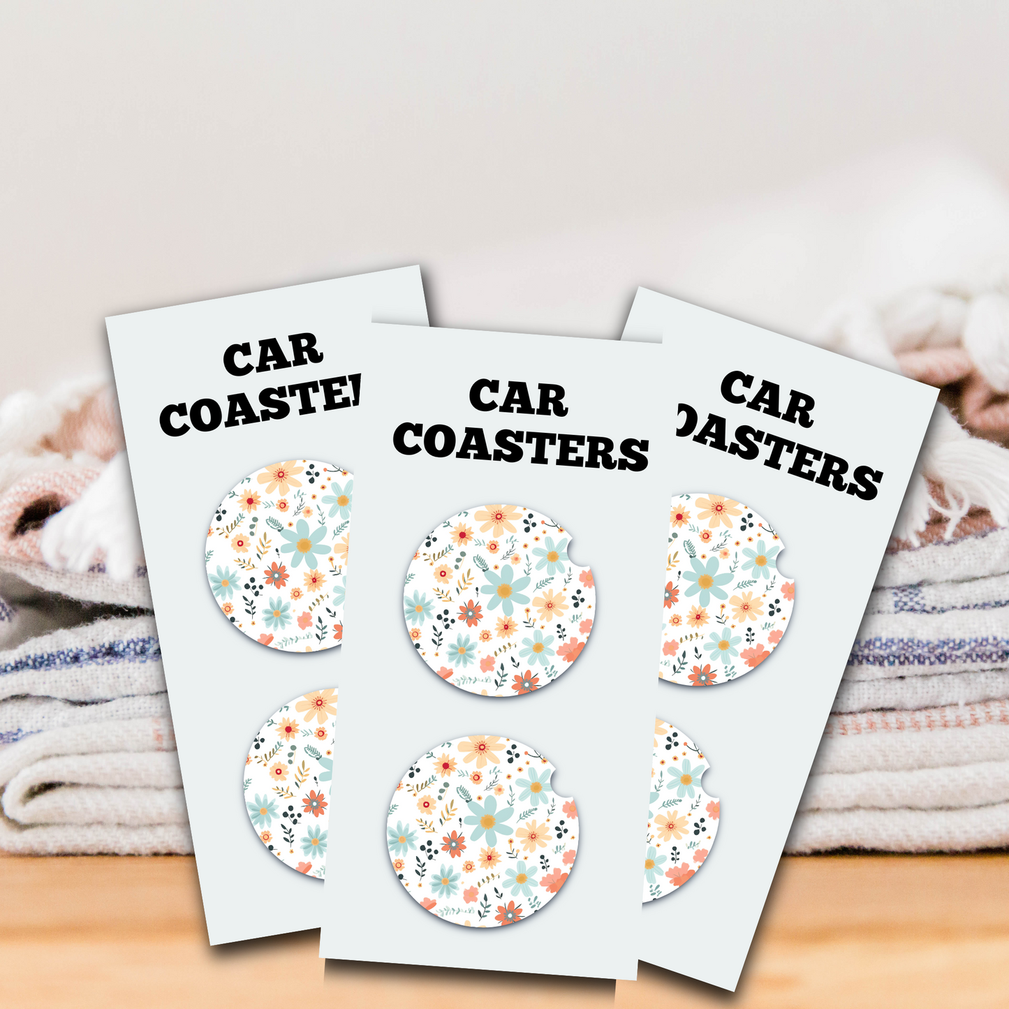 Boho Floral With White Background Car Coaster