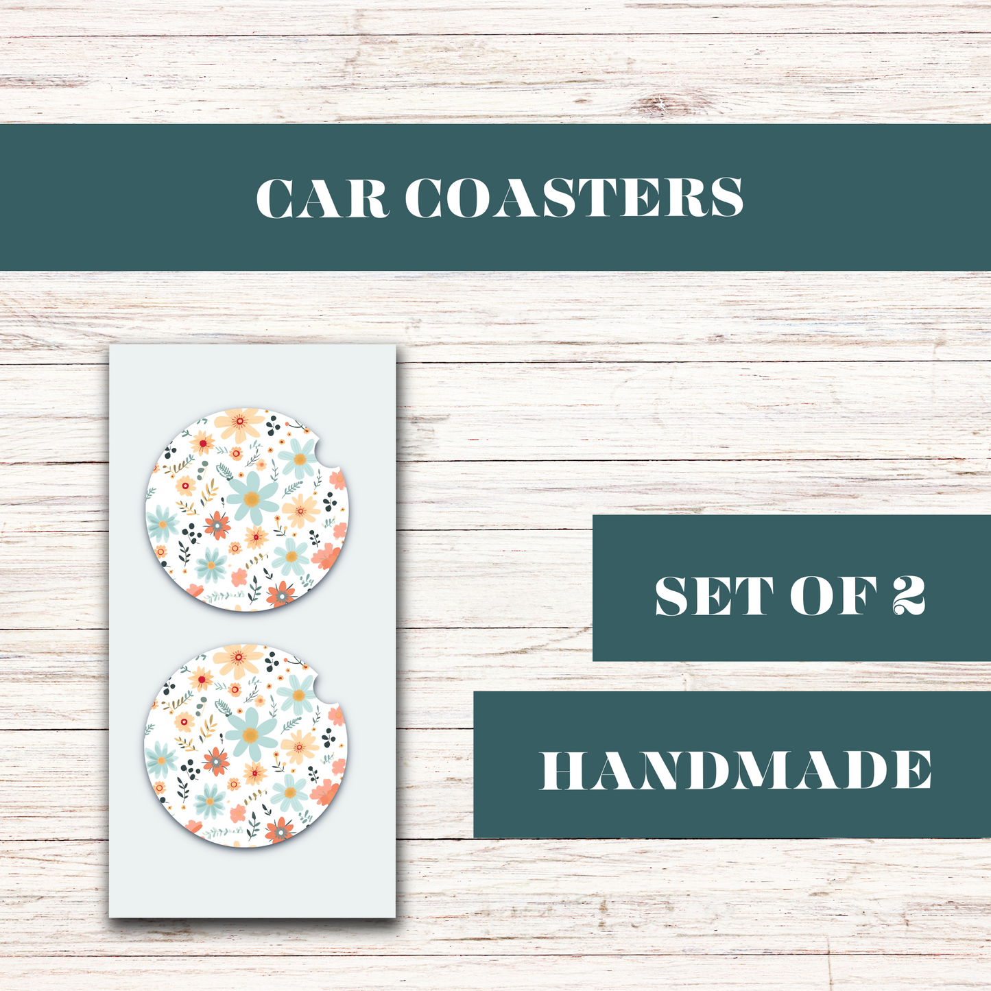 Boho Floral With White Background Car Coaster