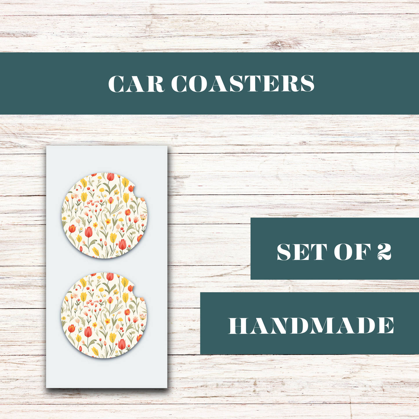 Red & Yellow Floral Car Coaster