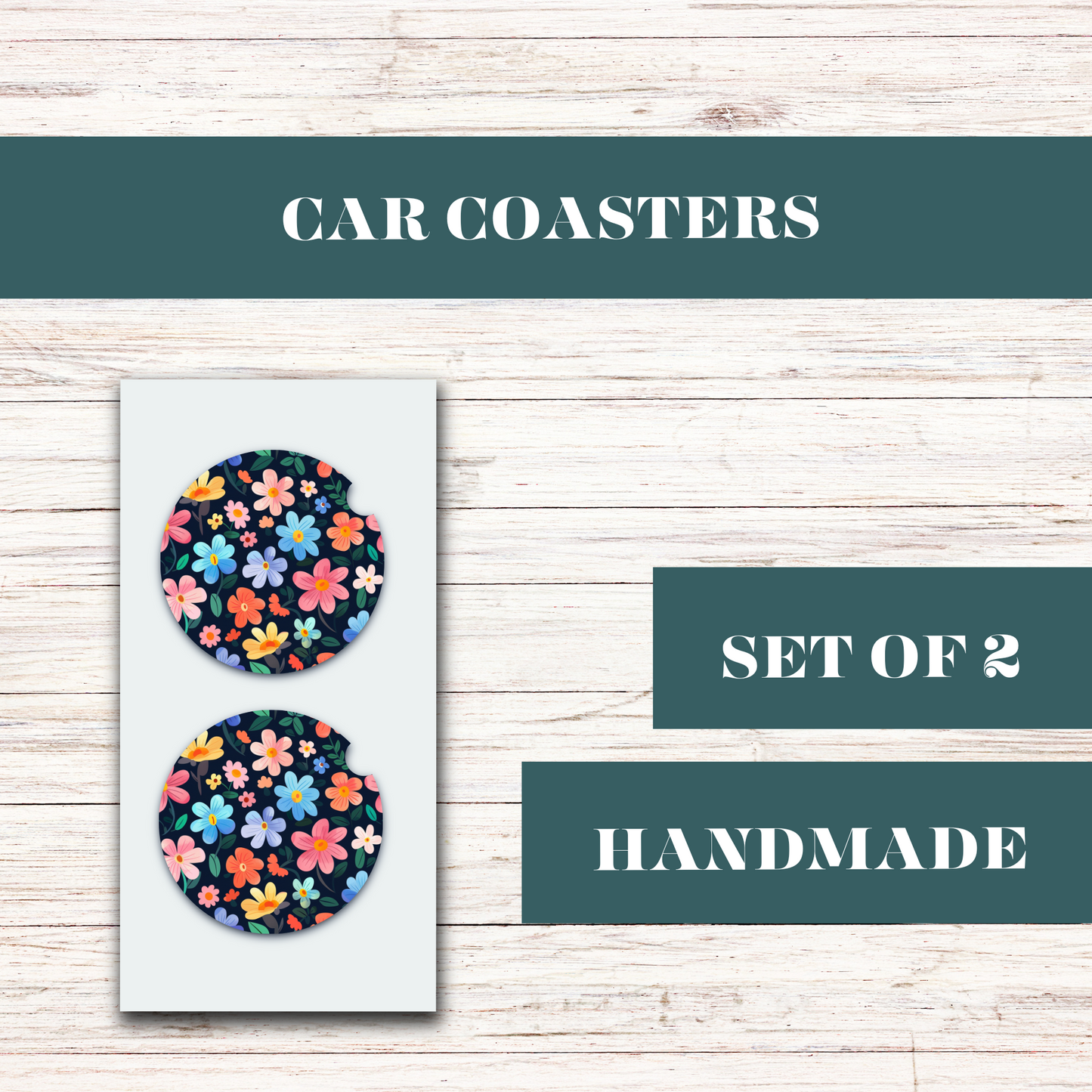 Vibrant Flowers W/Black Background Car Coasters