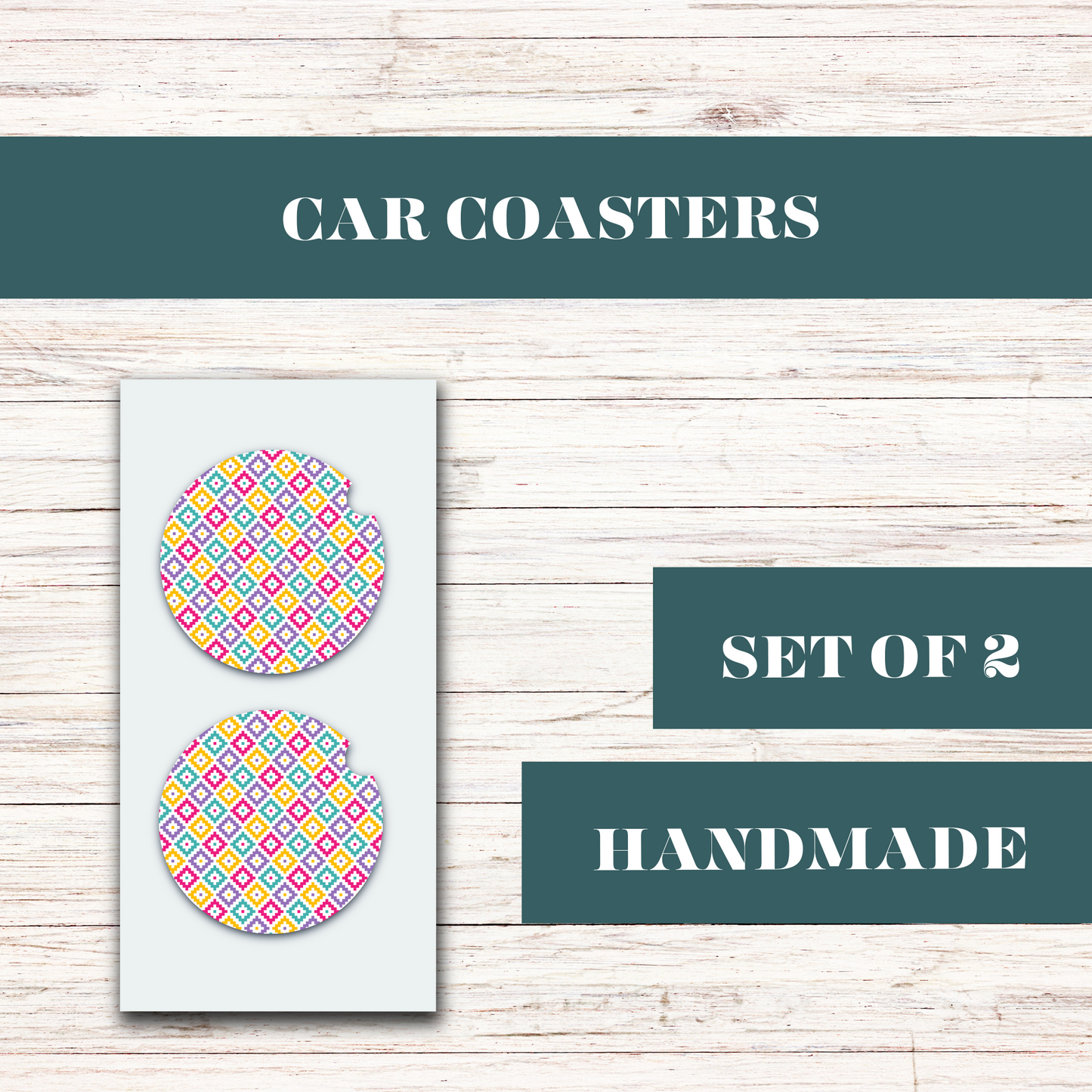 Purple & Teal Scallop Square Car Coaster