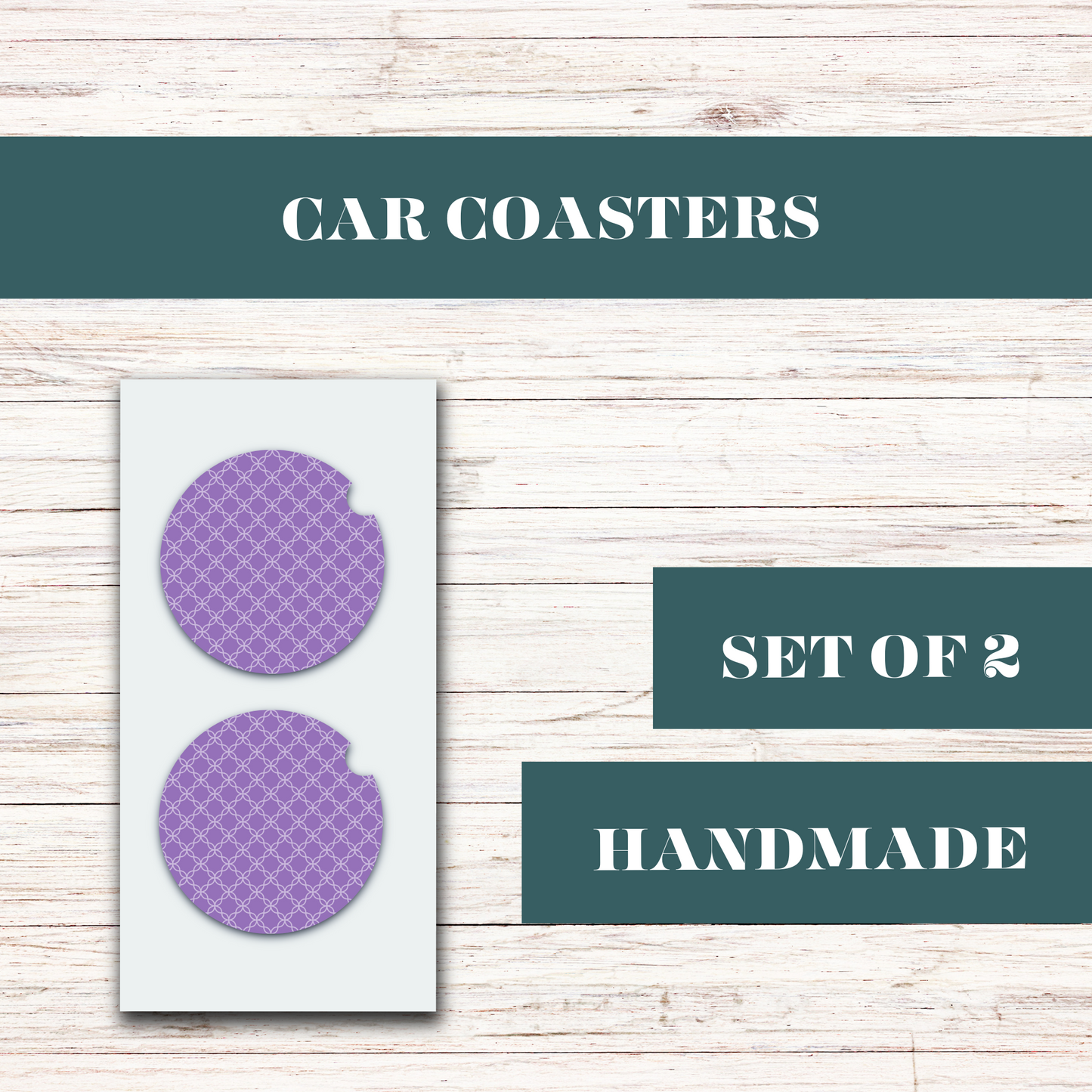 Purple & White Geometric Car Coaster