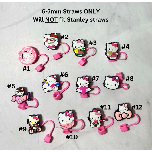 Pink Kitty 6-8mm Straw Toppers