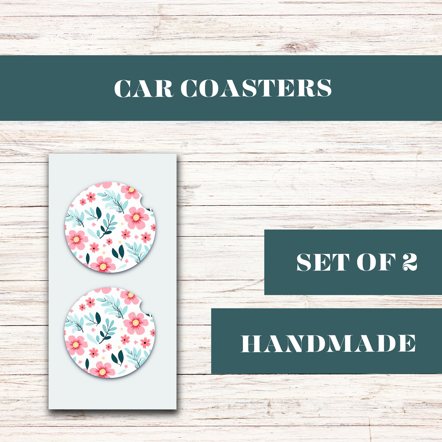 Pink Flowers With Yellow Centers Car Coaster