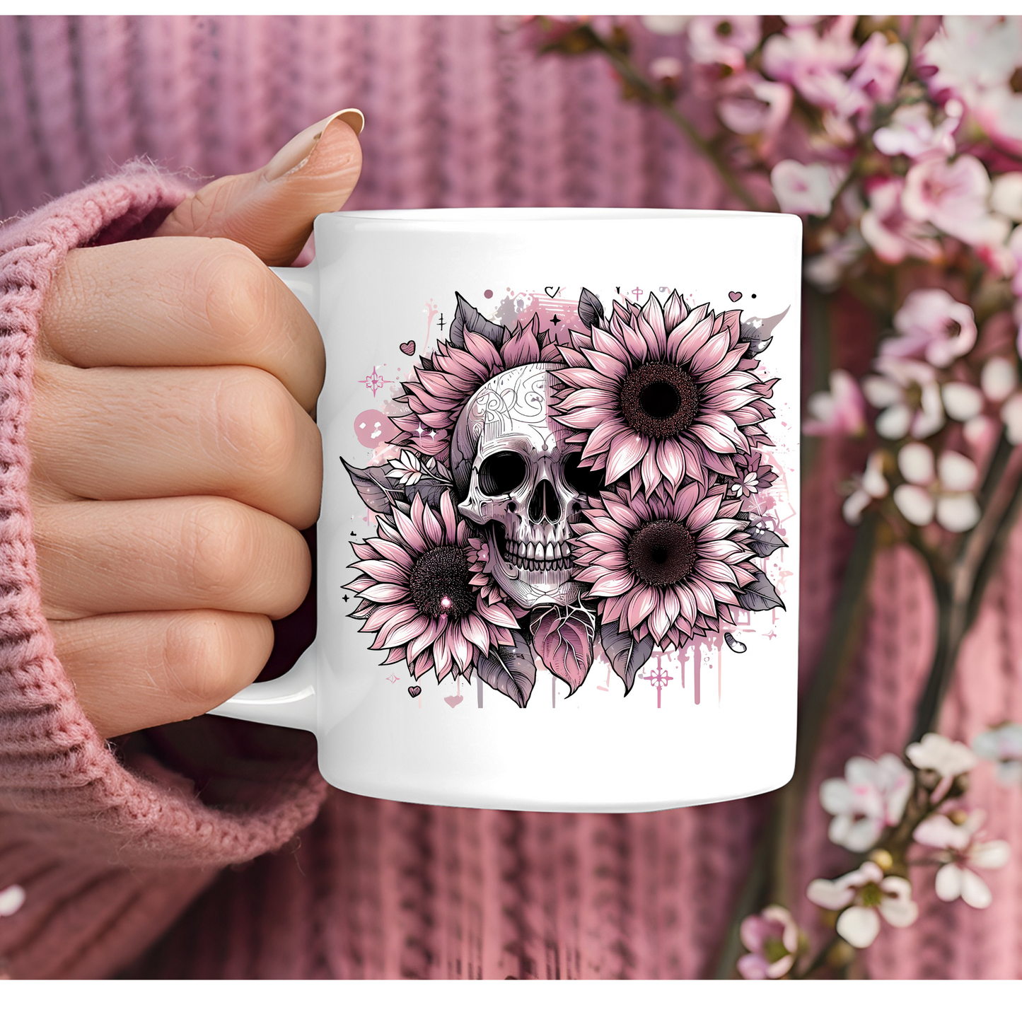 Skull & Pink Sunflower 11oz Mug